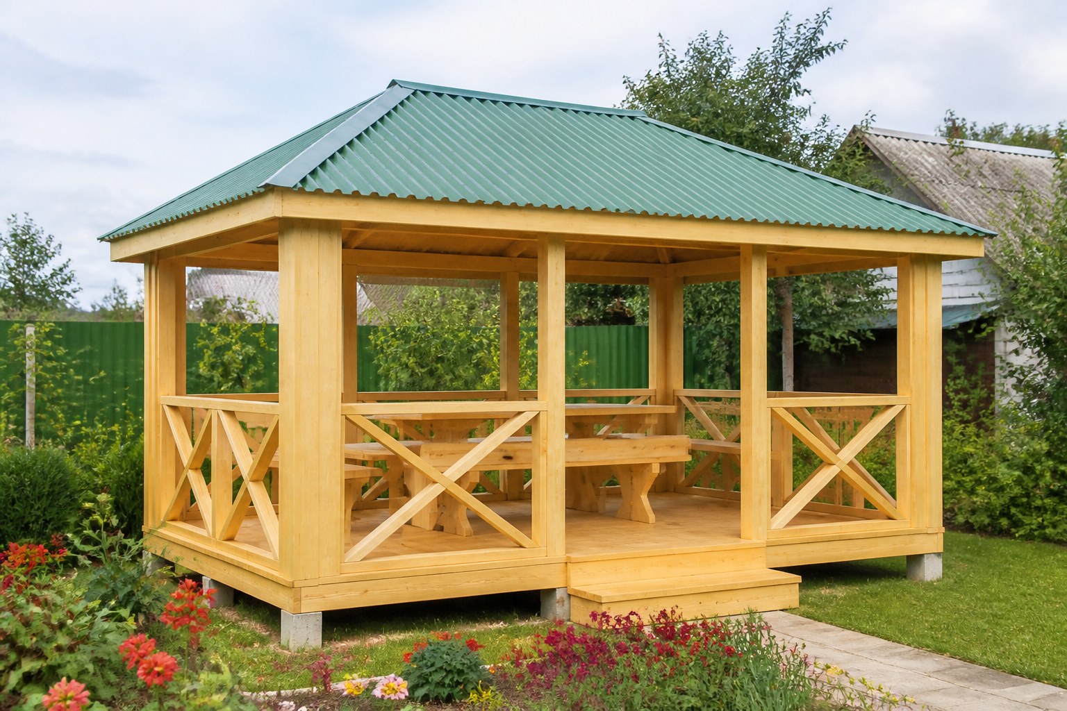 Беседка дачная классика БД-001 — деревянная беседка, 3,0 × 3,0 м, 9 м²
