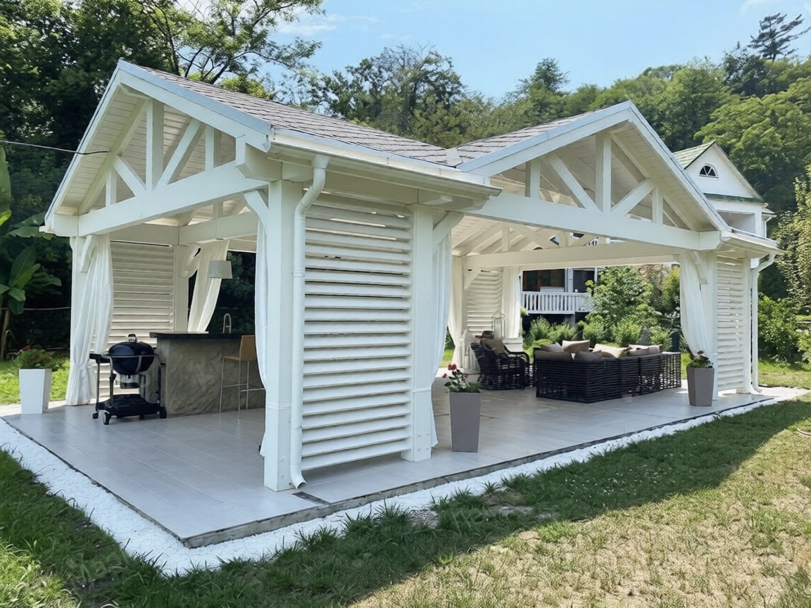 Беседка открытая деревянная 2609 — деревянная беседка, 10,0 × 6,0 м, 60 м²
